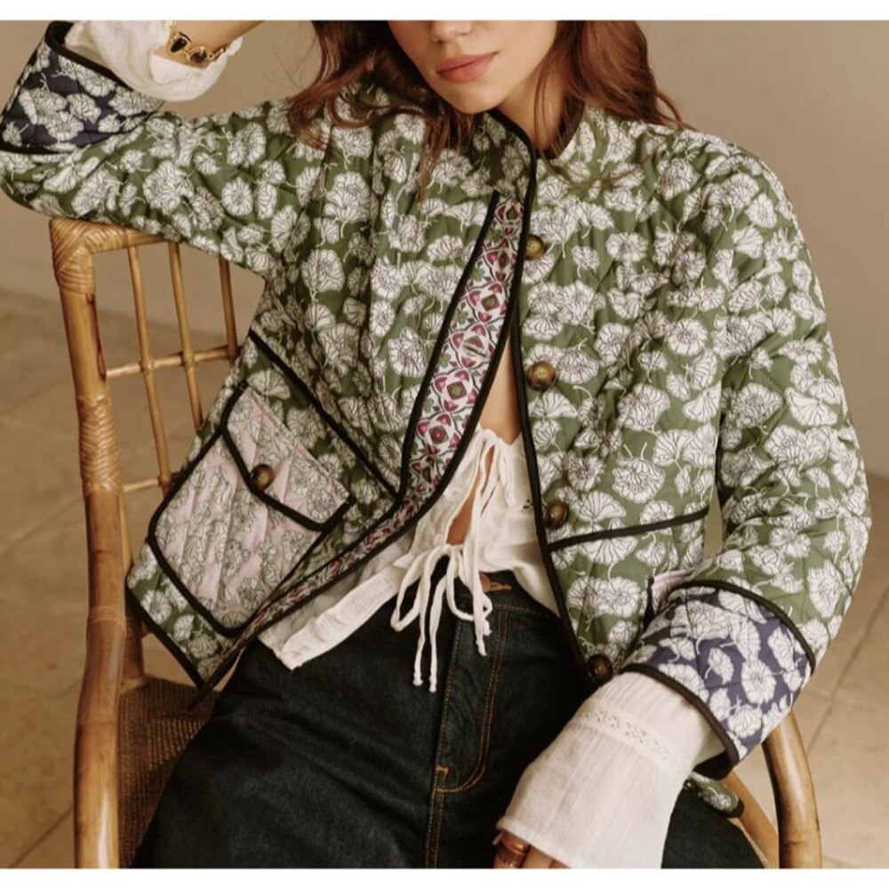 NWT Commense Boheme Flap Pockets Winter Coat Quilted Jacket Size Medium Green - Picture 7 of 8